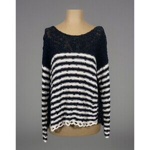 Free People Boho Chunky Knit Striped Black White Pullover Sweater Women’s XS